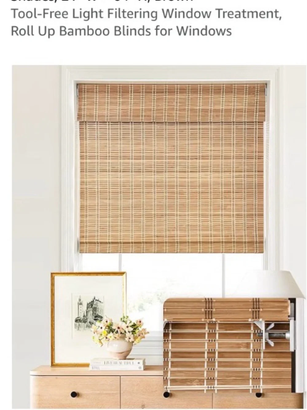 LIKE NEW LazBlinds Cordless Roman Shades color: Bamboo 206 30” x 64”